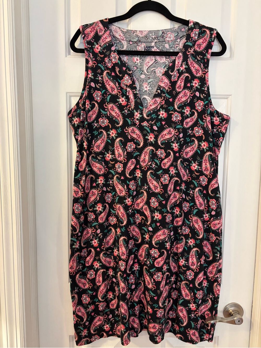 Lands' End Black Tank Dress with Pink Paisley Print